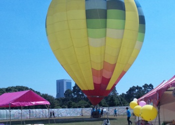 日中の風景・本物の熱気球です